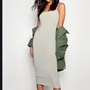 Boohoo Sage Square Neck Midi Dress